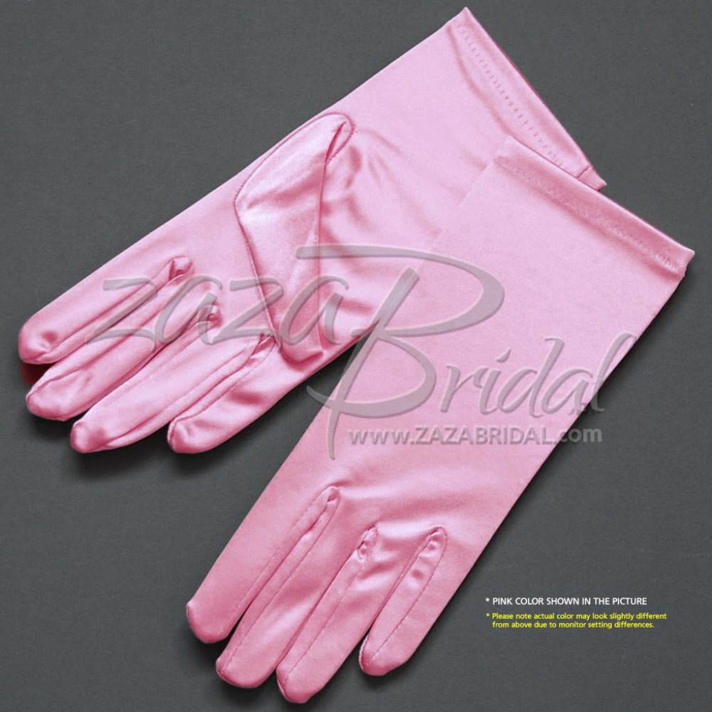 Shiny Stretch Satin Dress Gloves Wrist Length 2BL - Pink